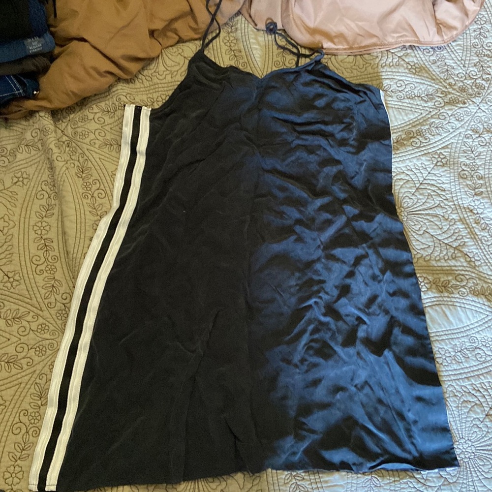 Black Slip Dress with White Side Stripes